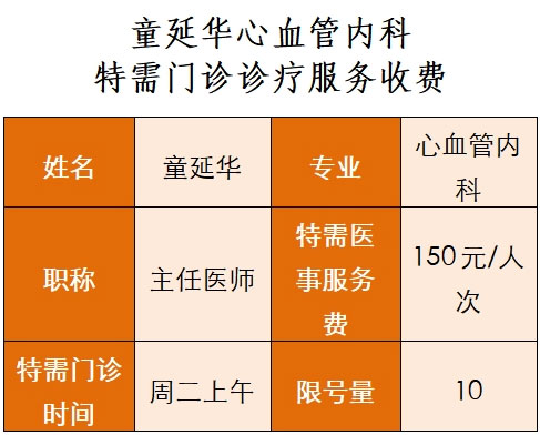 關于開設童延華心血管內科特需門診的公告